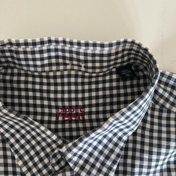 Sport Reed Checked Casual Button down Navy White Shirt  Size XL - Picture 5 of 13